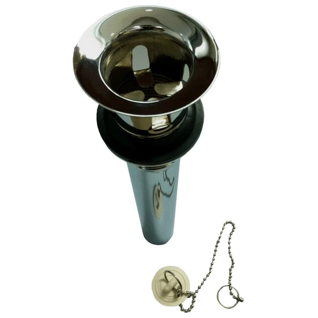 One Piece Sink Drain - with Chain and Stopper, Chrome