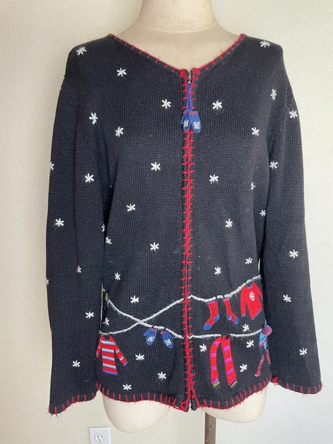 coldwater creek cable knit cute ugly christmas sweater mittens size Medium