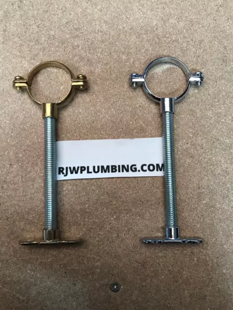 Brass or Chrome Extended Pipe Clip from the Wall - Munsen ring, backplate & rod