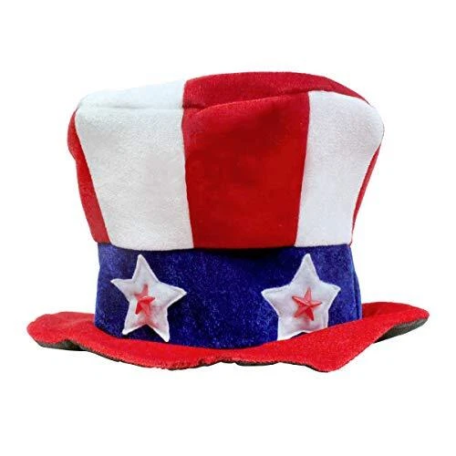 Light-Up Uncle Sam 4th of July USA Hat, American Flag Pattern, Red White Blue