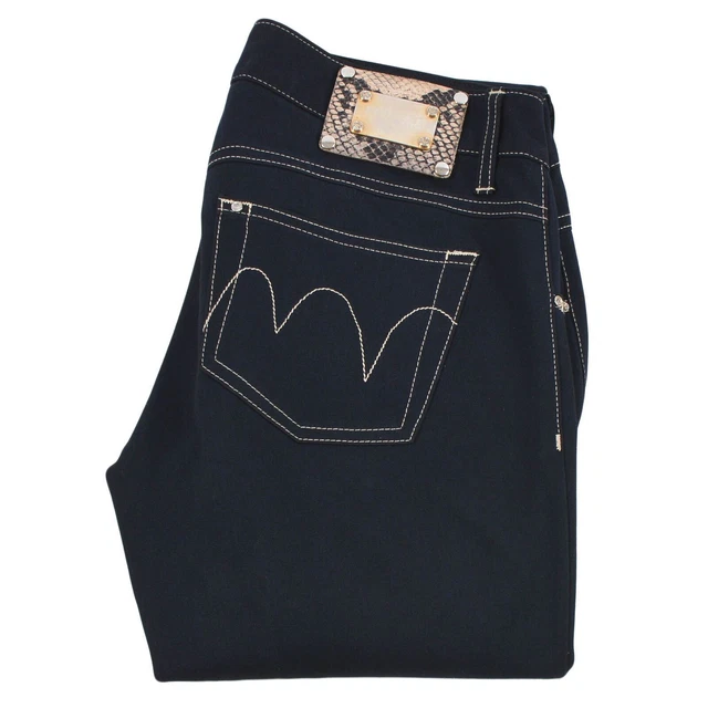 MET Women's Slim Straight Low Waist Jeans Twill Stretch Long Pants Size 28 Navy