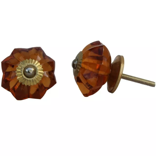 Set of 2 Amber Golden Glass Drawer Pulls-Melon Dresser Knobs and Door Handles