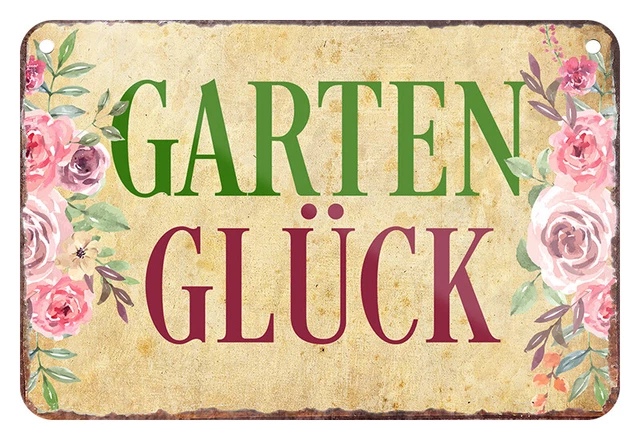 GARTENGLÜCK GARTEN SPRUCH Hängeschild Blechschild Deko Terrasse Balkon