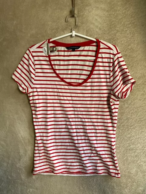 French Connection Casual T-Shirts Top Size L Womens Red Striped Short Sleeve