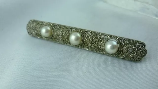Brosche Art Deco Perlen Stabbrosche 835er Silber