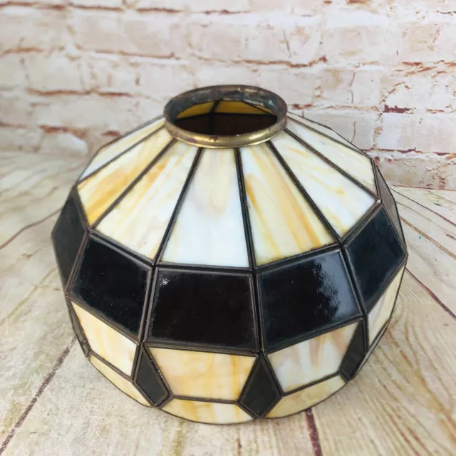 ☆☆Vintage Slag Glass Brown And Cream Stained Glass Lamp Shade☆☆