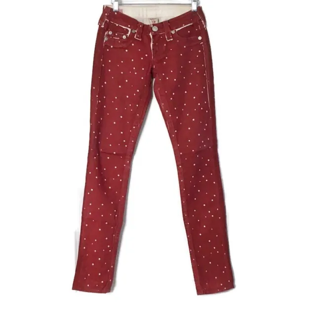 True Religion Womens Size 24 Stella Jeans Red with White Dots Painted Look