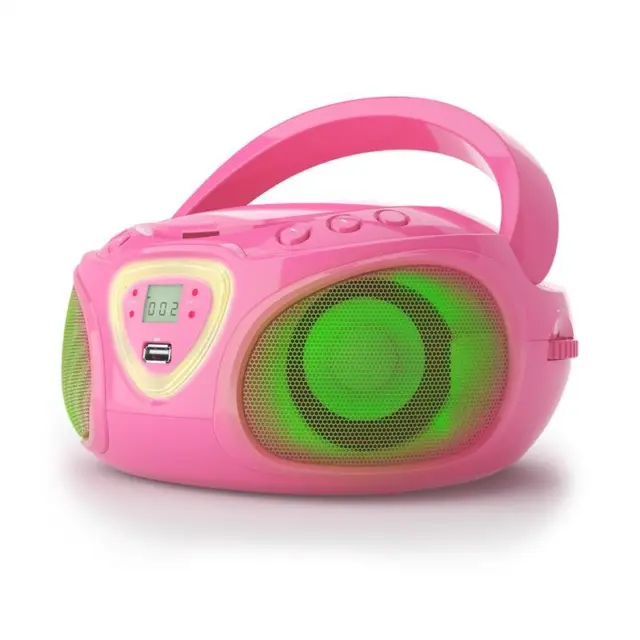 Kinder CD Player Tragbar Bluetooth USB UKW Radio Boombox LED Lichtshow pink