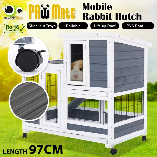 Rabbit Hutch Chicken Coop Run 2 Storey Wooden Cage Large Pet House Metal Outdoor