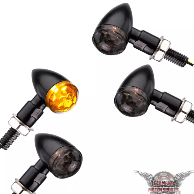 4x LED Mini Blinker Bullet schwarz getönt e-geprüft vorn hinten Motorrad Roller