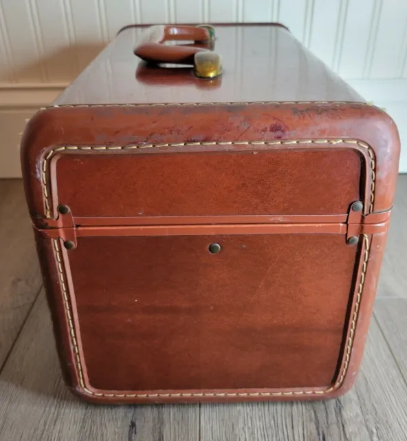 Vintage Samsonite Shwayder Bros Leather Luggage Train Case  #4912 Tan/Brown 3