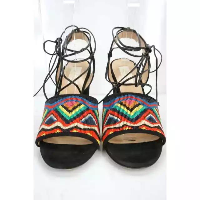 Valentino Garavani Black Suede Tribal Beaded Lace-Up Heel Sandal SZ 38 NIB $1375 3