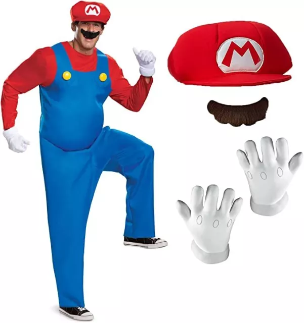 Adult Licenced Deluxe Super Mario Bros Red Plumber Fancy Dress Costume Nintendo