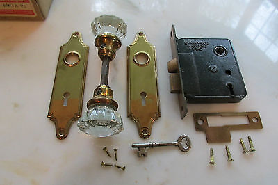 Vintage Door Knobs Bronze With Glass Knobs New 1940 Big Mechanism & Skeleton Key