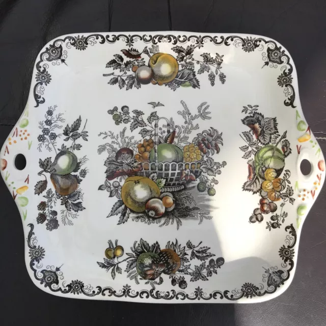 Mason's Patent Ironstone 'Fruit Basket' Green/Gold Twin Handled Service Plate