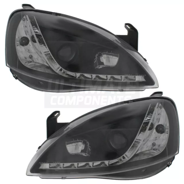 Vauxhall Corsa C Van 2000-2006 LED DRL Devil R8 Look Projector Headlights 1 Pair