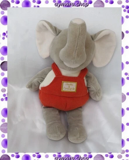 Doudou Peluche Éléphant Gris Salopette Rouge Brique  Doudou Et Compagnie