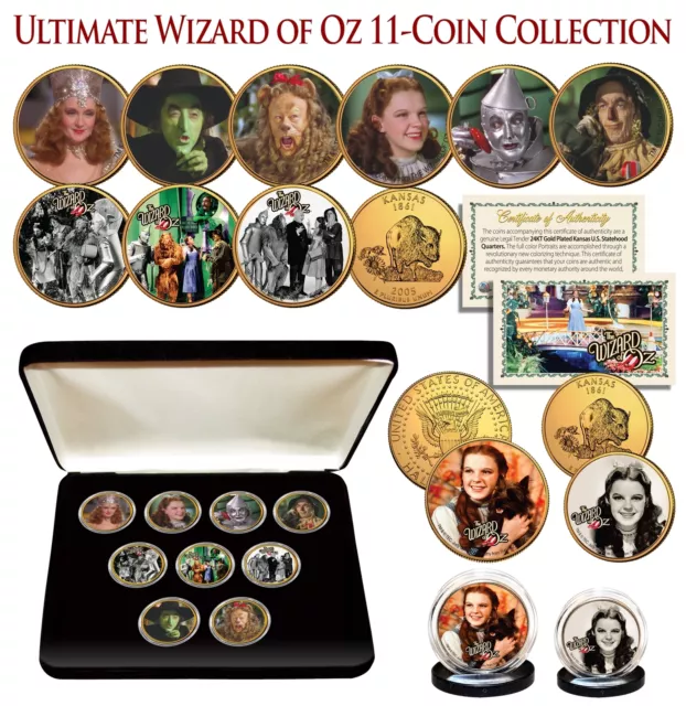 WIZARD OF OZ Kansas Quarter Gold Plated ULTIMATE 9Coin Set w/BOX & 2