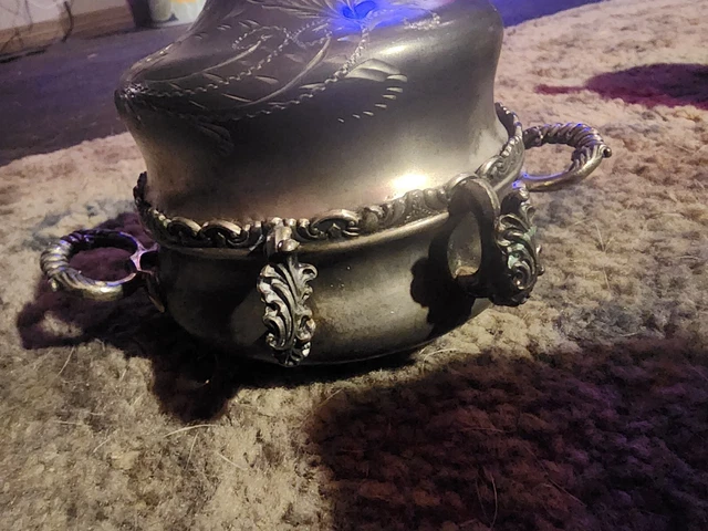 Antique taunton silver Plate Covered Butter Dish Engraved Quadruple vintage