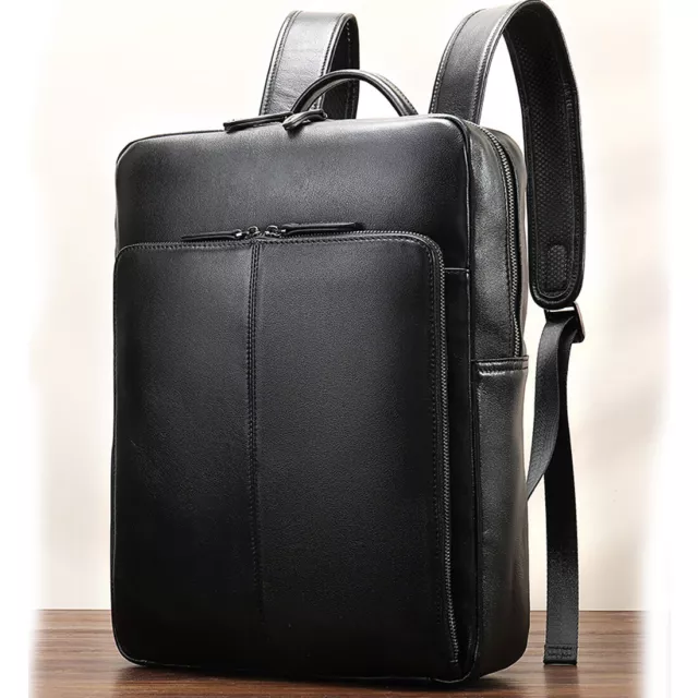 Mens Genuine Leather Backpack 14inch Laptop Shoulder Rucksack Travel School Bags