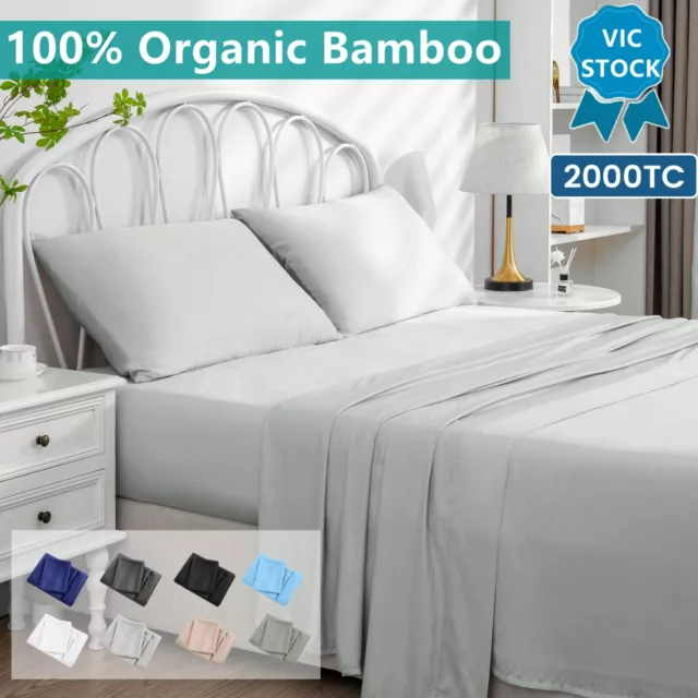 100% Pure Bamboo Sheet Set Fitted Flat Sheet Pillowcases Luxury Silky Soft Set