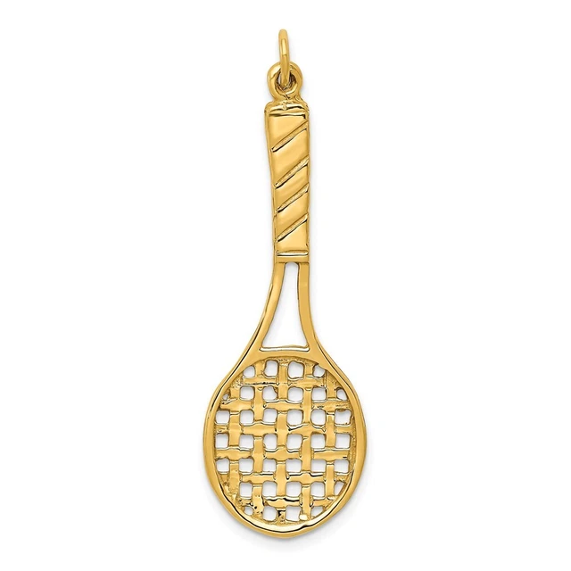 Real 14K Yellow Gold  3D Tennis Racquet Pendant; Women & Men