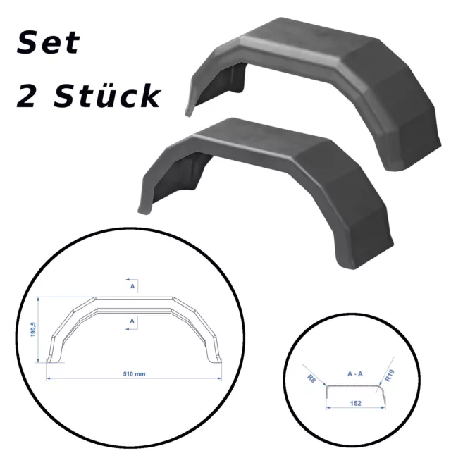 2 x Anhänger Kotflügel Kunststoff Schutzblech Schmutzfänger eckig 8 zoll Set