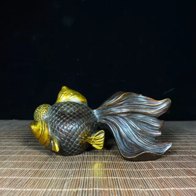 Collectible Chinese old copper gilt hand made gold fish statue ornaments