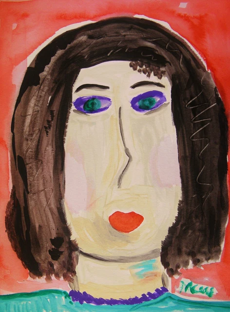 ORIGINAL Girl Naive RAW BRUT Folk Outsider Mary Carol art MCW Primitive