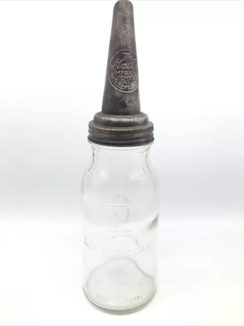 Vintage Glass Oil Bottle Mass Seal The Master Mfg Co. Tops ONE QUART