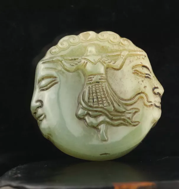 China Old Natural Jade hand carved statue of buddha sun wu kong  pendant A6