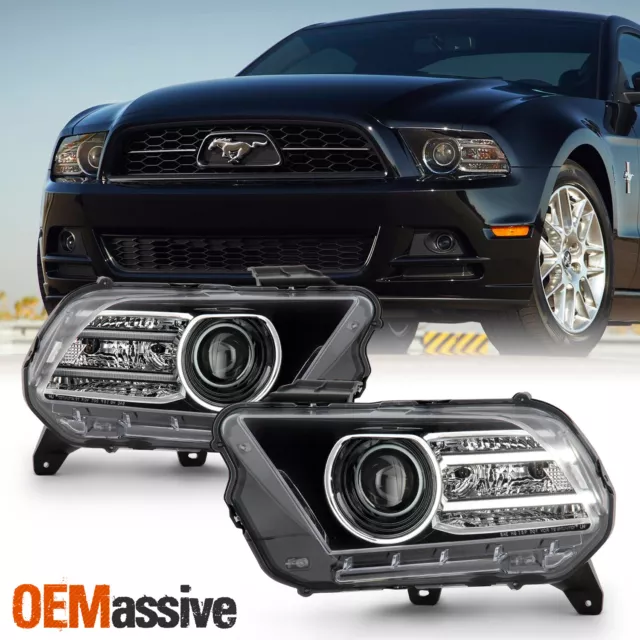 For 2010-2014 Ford Mustang [Halogen Upgrade] Projector Headlights w/LED Tube DRL