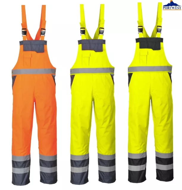 Portwest Hi Vis Viz bavaglino e tutore a contrasto impermeabile 300D tuta traspirante S488