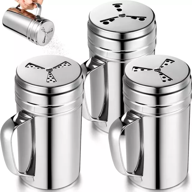 Seasoning Bottle with Handle Stainless Steel Dredge Shaker Rub Spice 3Pcs