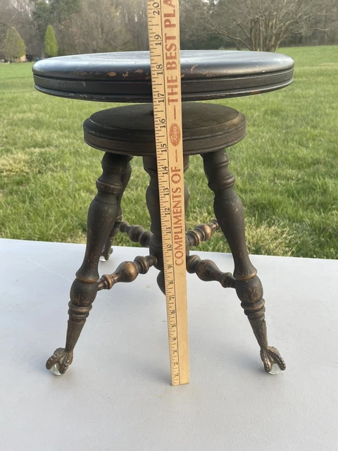 Vintage Wood & Glass Feet, Adjustable Piano Stool, 14" Seat, *Restoration*