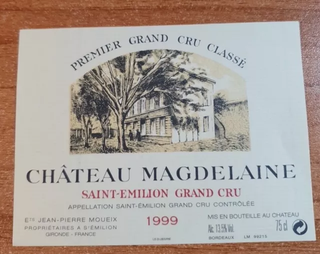 Etiquette de vin/ Wine Label MAGDELEINE 1999 neuve