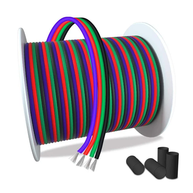 100ft RGB 4 Wire Conductor Cords 4PIN 22AWG Extension Cable Welding Wire