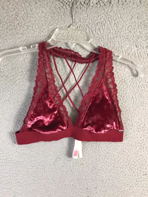 Pink By Victorias Secret Bralette S Red Velvet Triangle Lace Trim Wireless