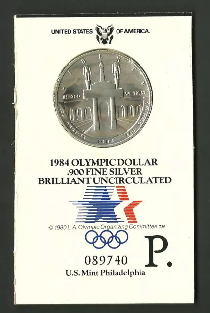 STATI UNITI DOLLARO ARGENTO OLIMPIADE LOS ANGELES 1984 STADIO Zecca P MINT P UNC