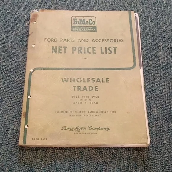 Ford Motor Co. 1950 Wholesale Price Parts List Booklet Catalog Ephemera