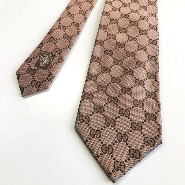 GUCCI tie coat of arms crest pattern pink silk100% Women's Accessories GG used