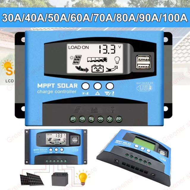 Panel Solar LCD Regulador Carga Controlador Batería 30A-100A 12V/24V