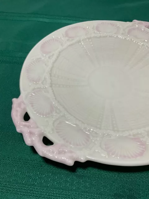 Belleek China New Shell 6th Mark Handled Cake Plate Tray - RARE PINK ACCENTS 2