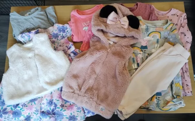Baby Girl Clothes Bundle Age 9-12 Months Dresses,Joggers,Gillet & Pjs