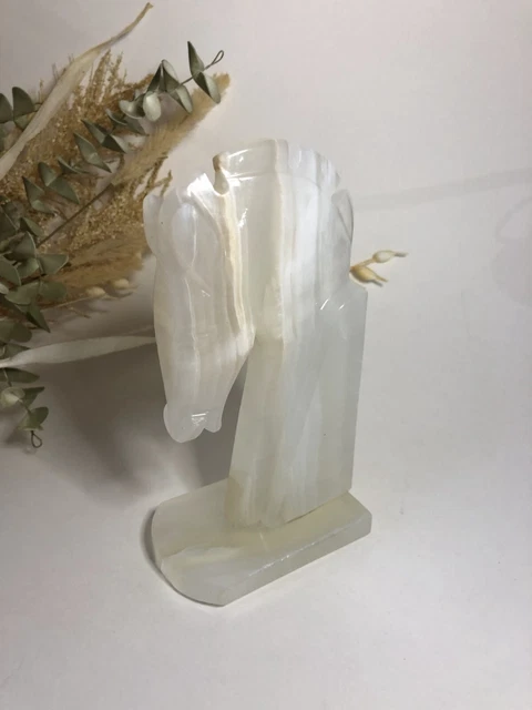 Serre-livres Tête De Cheval En Onyx Blanc – Décoration Vintage – Très Bon état