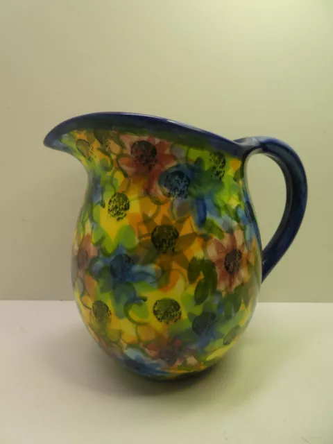 Australian Pottery Kez & M.jay Painted Floral Jug  Vintage Studio Artist Signed