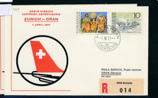 1597) Switzerland, SR 1.KS Zurich - Orange 1.4.77, Reco-Brf from Liechtenstein