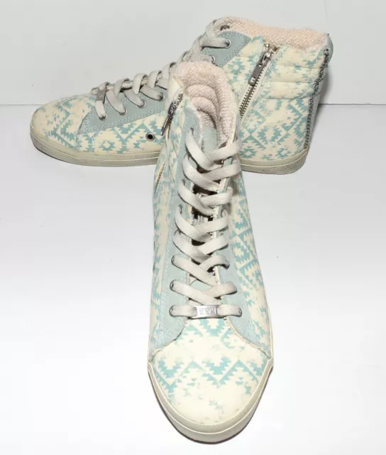 Kim & Zozi Hippie Bling Blue White Canvas & Suede Womens Hi Top Sneakers Size 9