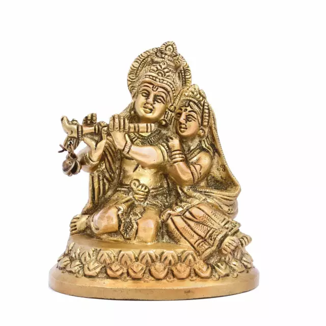 Hindu Gott Lord Radha Krishna Sitzen Messing Idol Statue Skulptur Figur