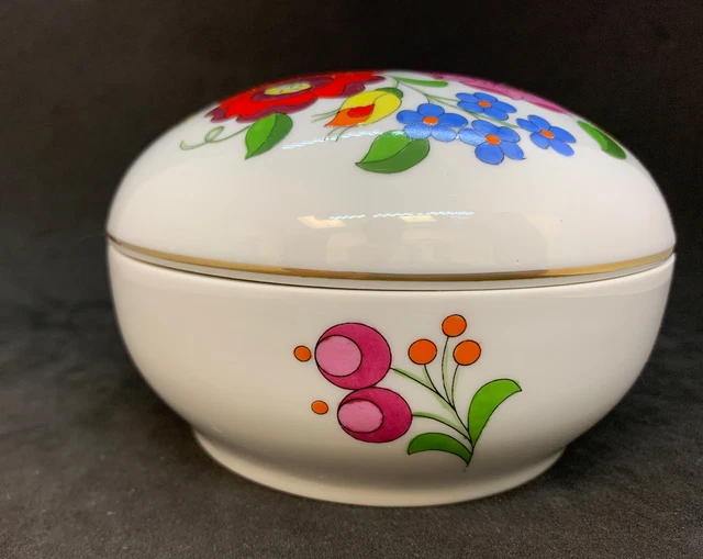 VINTAGE HANDPAINTED BONBONIERE Trinket Box BY KALOCSA, HUNGARY 4